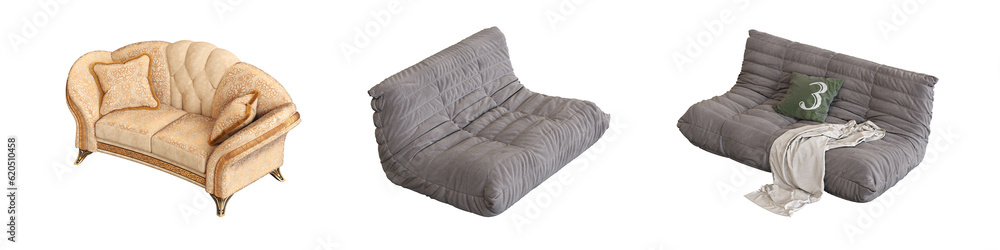 sofa isolated on white background, interior furniture, 3D illustration, cg render sofa isolated on white background, interior furniture, 3D illustration, cg render