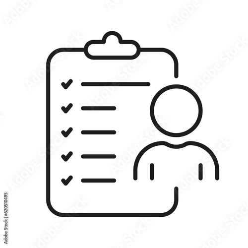 Resume Document Line Icon. CV Letter Form Pictogram. Employment Paper, Interview Candidate Outline Symbol. Person Apply for Job. Profile Information. Editable Stroke. Isolated Vector Illustration
