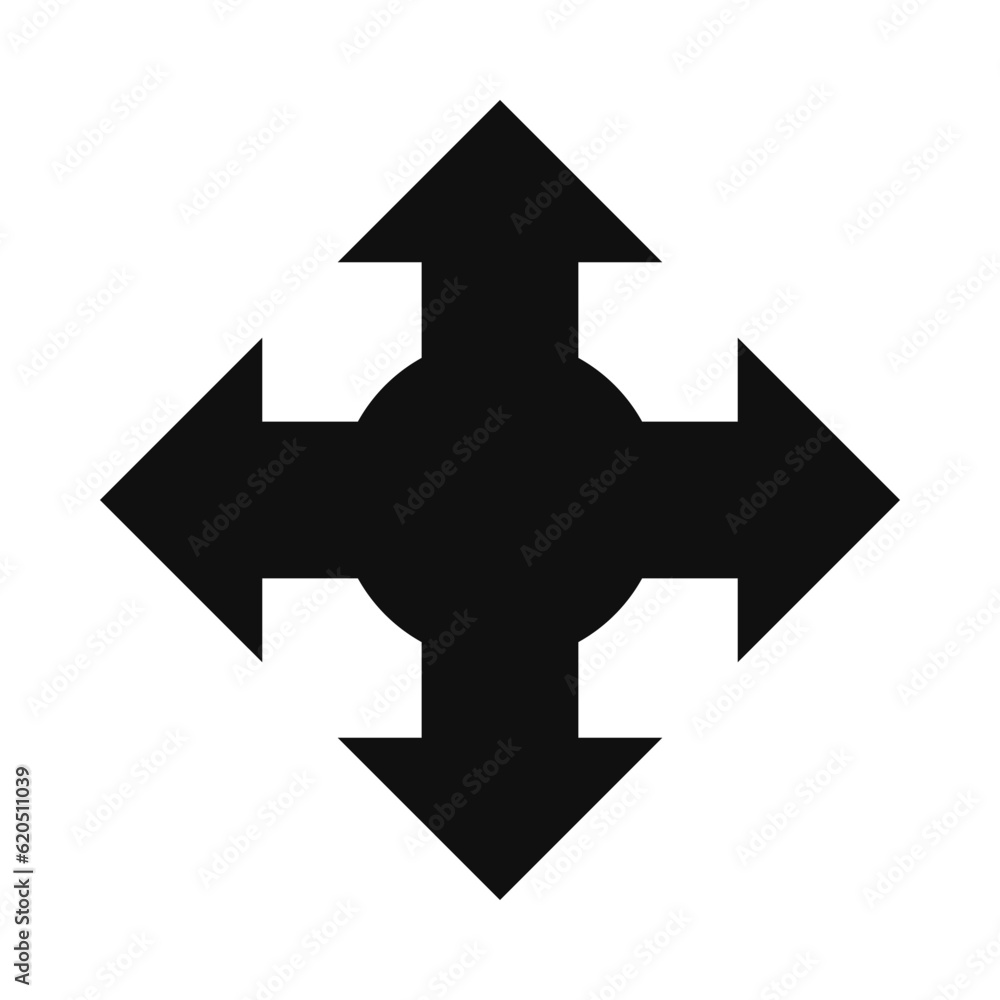 Four Circle Arrows Cross Silhouette Icon Four Circle Arrows Cross Silhouette Icon