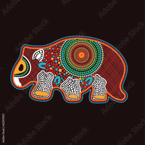 Aboriginal dot art style colorful wombat artwork