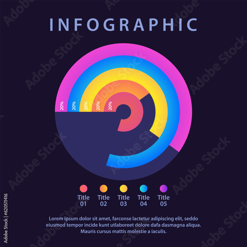 Evaluation of education processes circle infographic design template for dark theme. Editable pie chart with percentages. Visual data presentation. Myriad Variable Concept font used