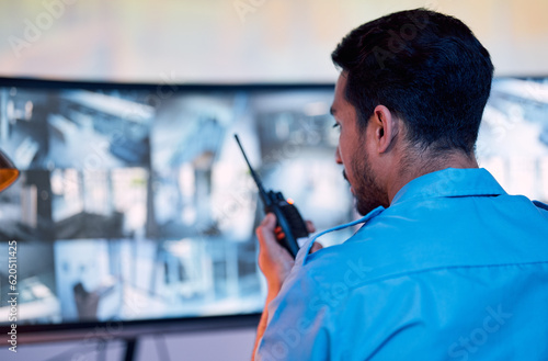 Canvas Print Security guard, radio and cctv screen, communication and inspection service for building safety