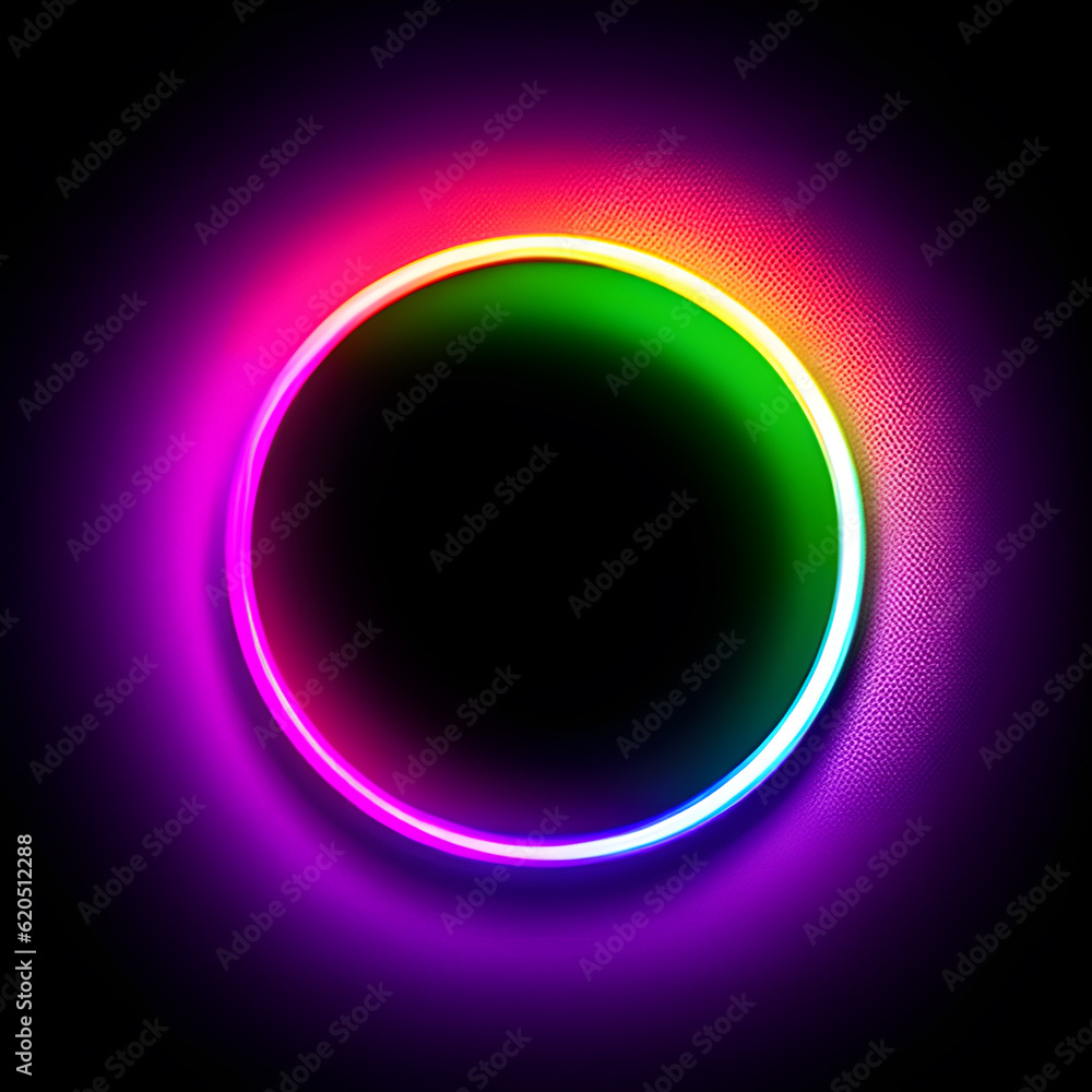 Colorful round neon light in dark background Colorful round neon light in dark background
