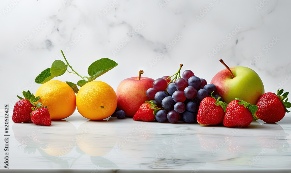 a group of fruit sitting on top of a counter top. generative ai a group of fruit sitting on top of a counter top. generative ai