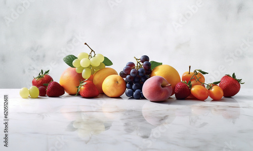  a bunch of fruit sitting on top of a counter top.  generative ai © Anna