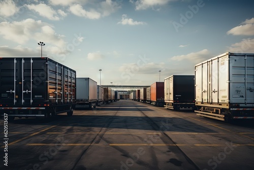 Various empty trailers at warehouse dock gates preparin 
 Generative AI