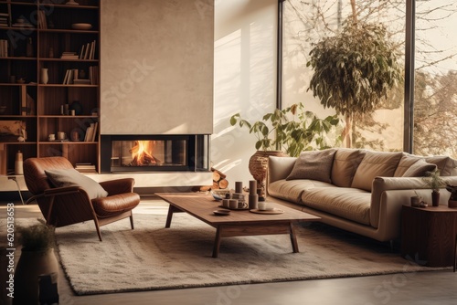 Warm winter Spanish modern living room with styled   Generative AI © midart