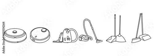 Vacuum cleaner Outline vector illustration on white background . Set icon vacuum cleaner for cleaning .Outline vector icon for cleaning carpet.