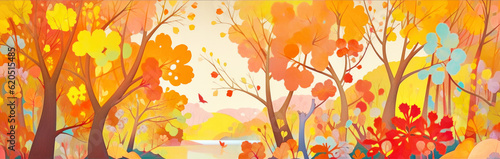 Autumn banner background  landscape panorama with colorful trees