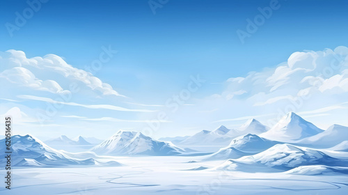 Hand drawn cartoon beautiful winter snow mountain illustration  © 俊后生