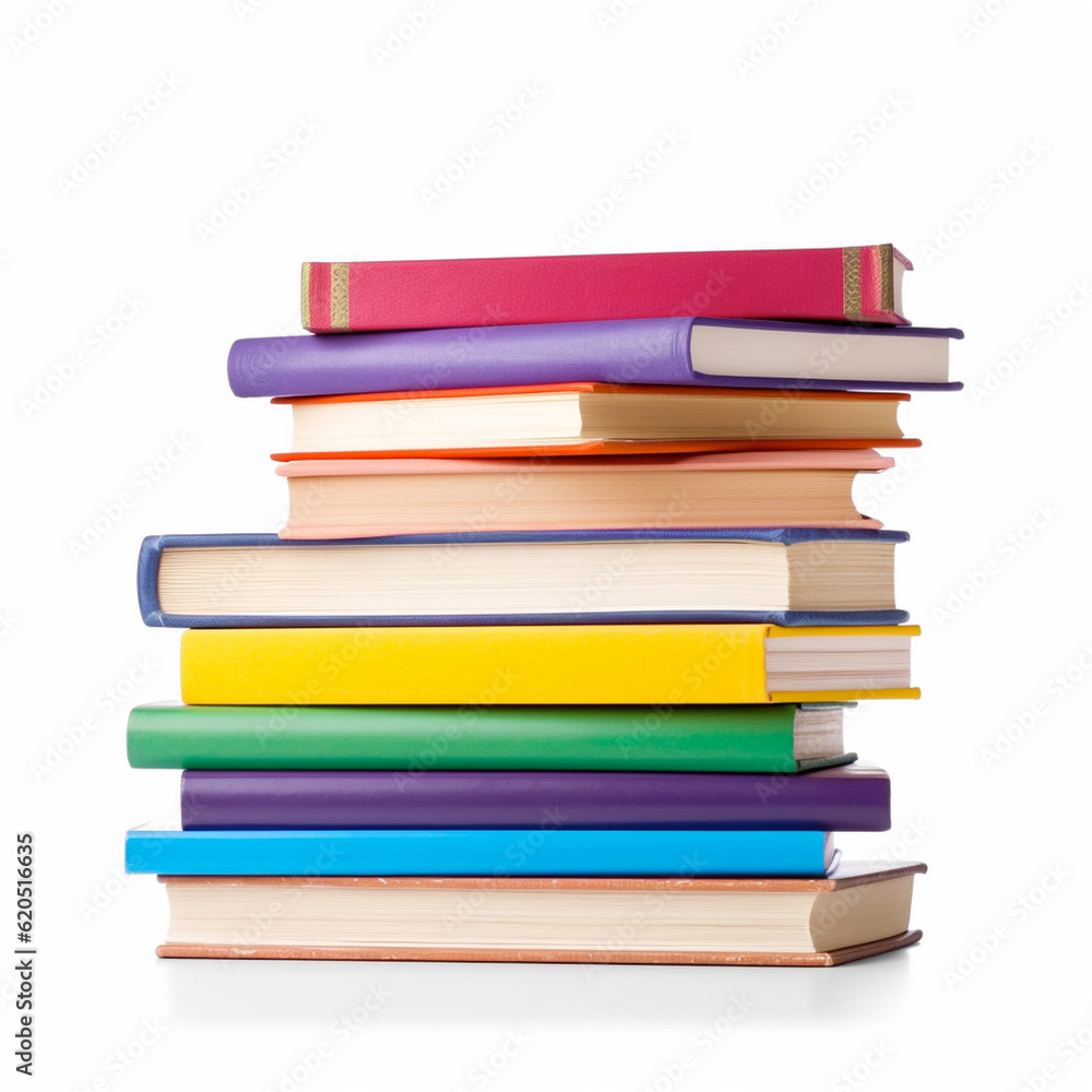 A stack of colorful books on a white background. Generative AI A stack of colorful books on a white background. Generative AI