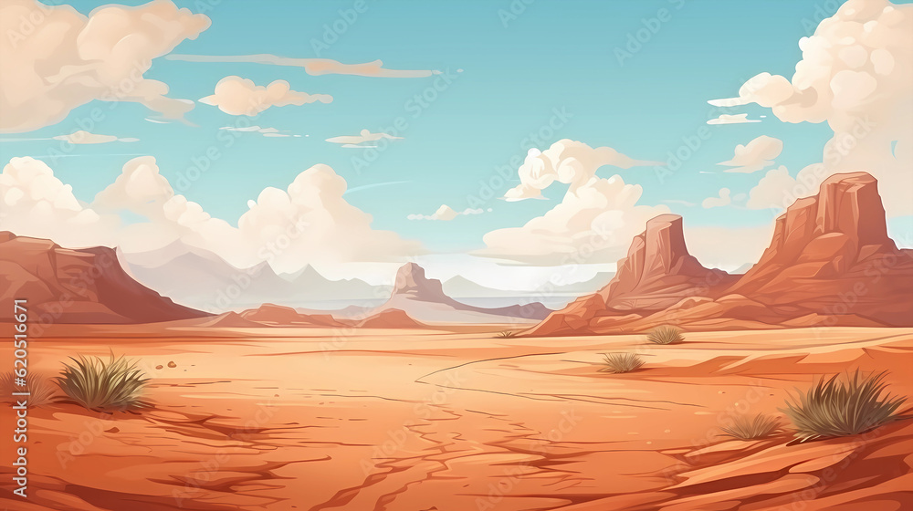 Hand-drawn cartoon beautiful desert wild west illustration
