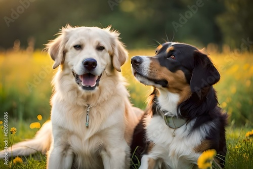 beautiful dog sitting in the field generated by AI tool