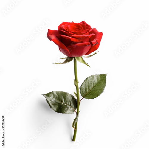 A single red rose on a white background. Generative AI