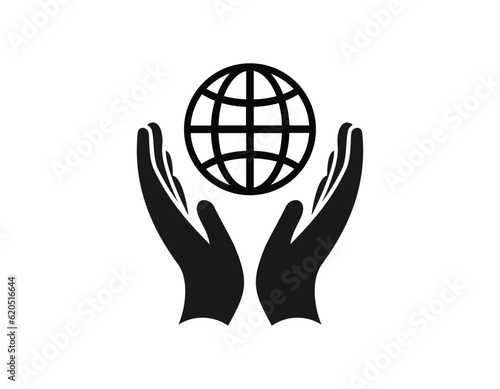 hands hold the globe icon. Planet in the hand vector icon, Globe with two hands icon