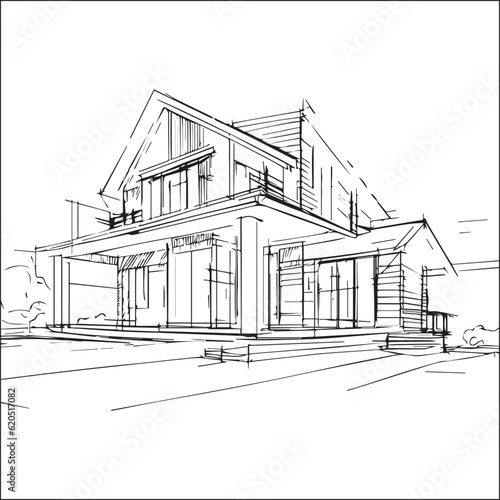 Sketch of a modern house on a white background. illustration