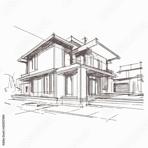 Sketch of a modern house on a white background. illustration