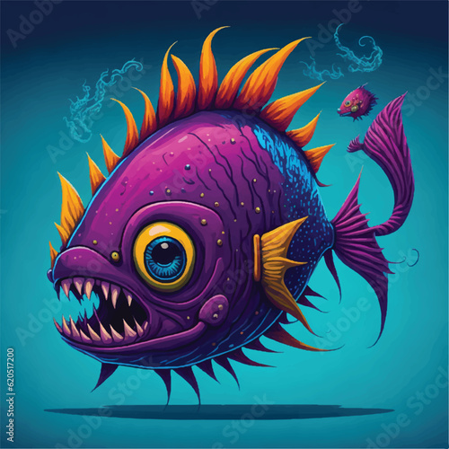 angler fish, sea, tropical, aquarium fish. colorful cartoon character