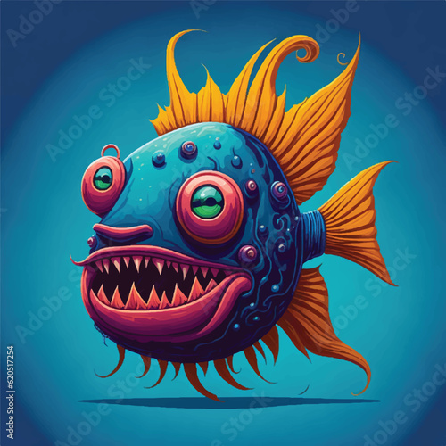 angler fish, sea, tropical, aquarium fish. colorful cartoon character