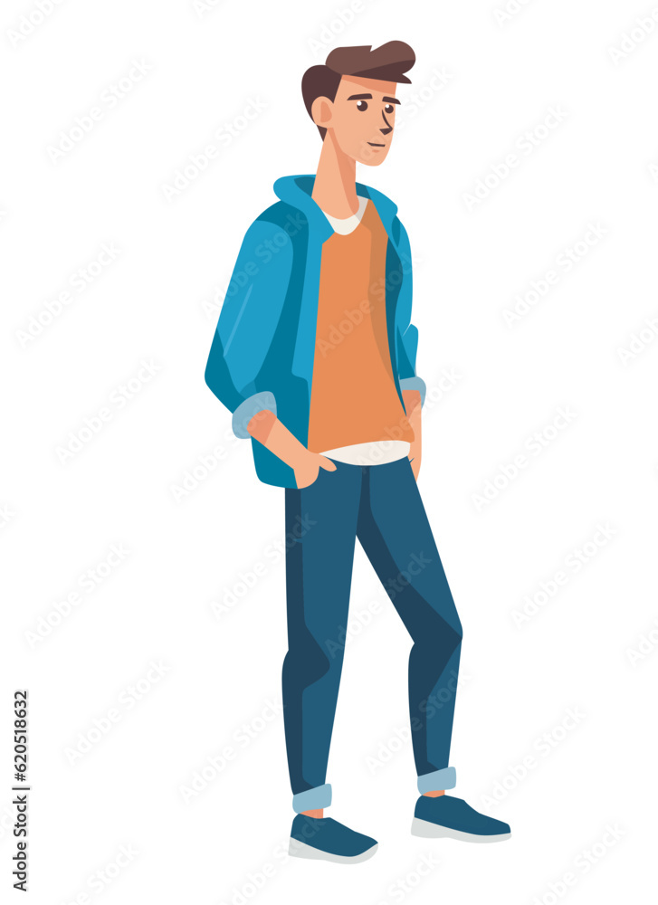 A successful man in jeans and a jacket, smiling confidently A successful man in jeans and a jacket, smiling confidently