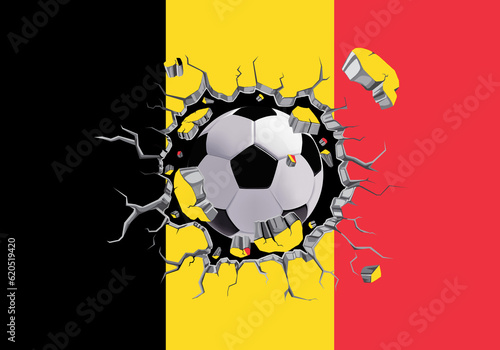 3D football through the wall with Belgium flag pattern attached.