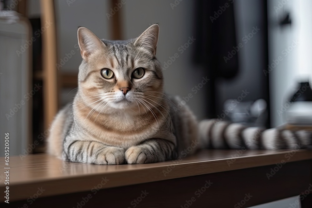 Fluffy Cat Sitting in a Lovely Living Room, Adorable Pet with Copy Space and Friendly Concept in the Background Fluffy Cat Sitting in a Lovely Living Room, Adorable Pet with Copy Space and Friendly Concept in the Background