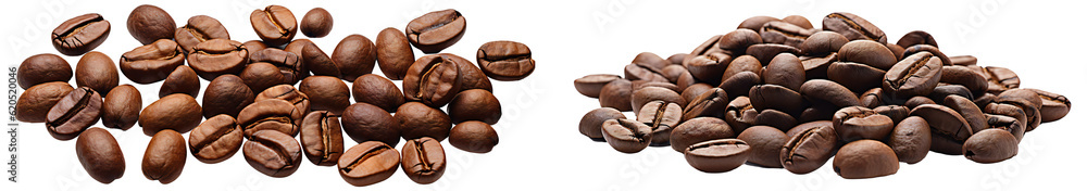 A set of scattered coffee beans. Design elements for cafe and coffee beans. Coffee. Isolated on transparent background. KI. A set of scattered coffee beans. Design elements for cafe and coffee beans. Coffee. Isolated on transparent background. KI.