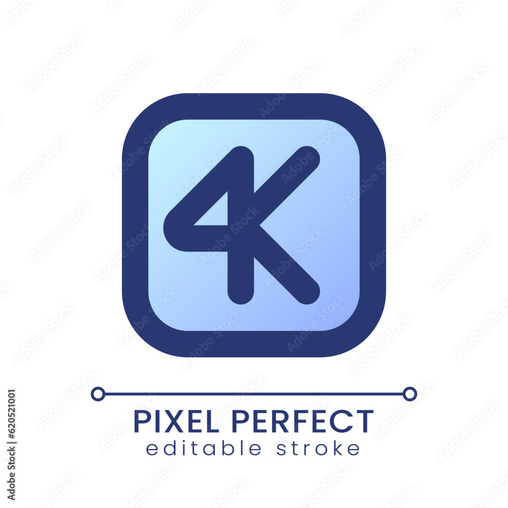 4K resolution pixel perfect gradient fill ui icon. Choose high quality. Video format. Editing software. Modern colorful line symbol. GUI, UX design for app, web. Vector isolated editable RGB element 4K resolution pixel perfect gradient fill ui icon. Choose high quality. Video format. Editing software. Modern colorful line symbol. GUI, UX design for app, web. Vector isolated editable RGB element