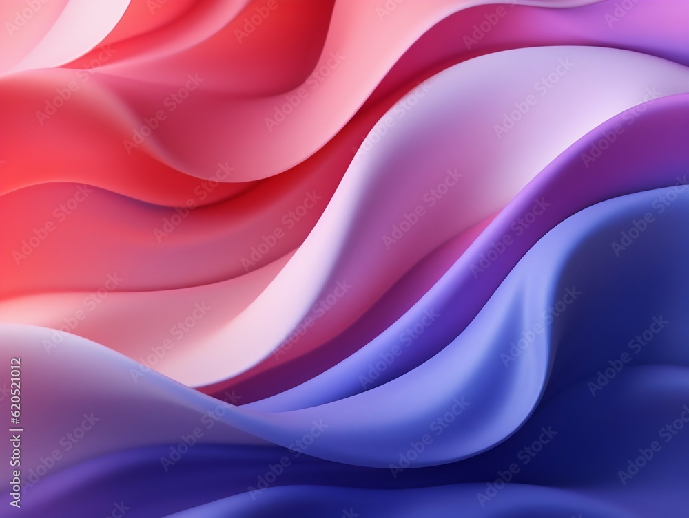 Obraz premium Abstract background in 3D style. Smooth colorful flowing waves in pink, lilac and blue colors. Horizontal image with copy space.