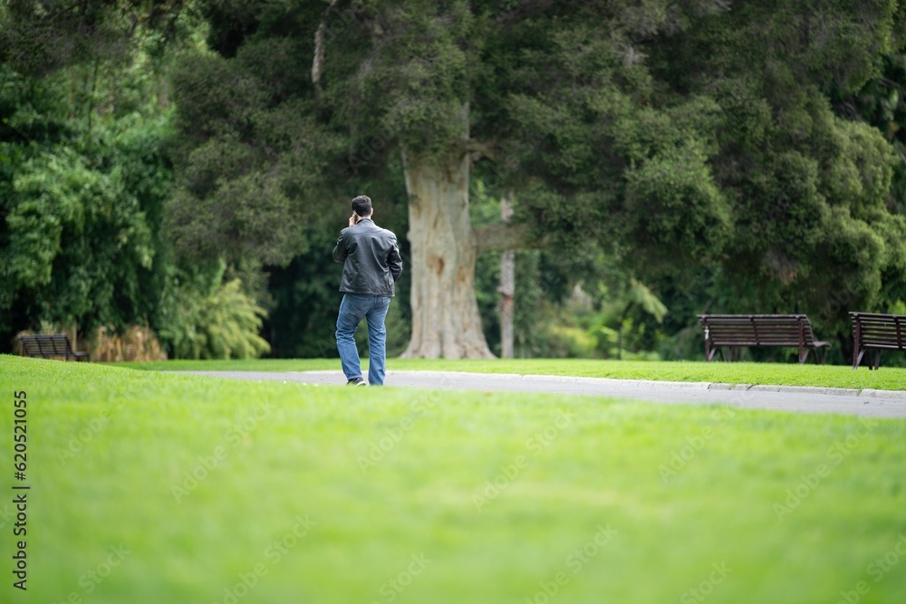 couple walking in a garden. man and woman walk in nature under trees surrounded by plants. family together in a park in spring time couple walking in a garden. man and woman walk in nature under trees surrounded by plants. family together in a park in spring time