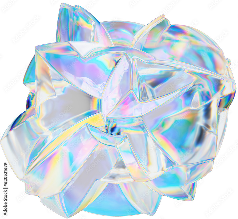 Fototapeta premium Chromatic dispersion abstract glass shape isolated on transparent background - 3D rendering