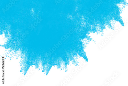 Abstract blue powder explosion on transparent white background. Colorful dust explodes. Paint Holi in PNG
