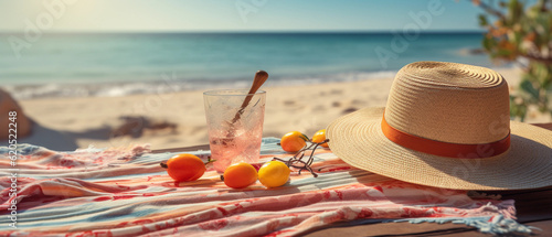 Beach Accessories On Deck Beach, Summer Holidays