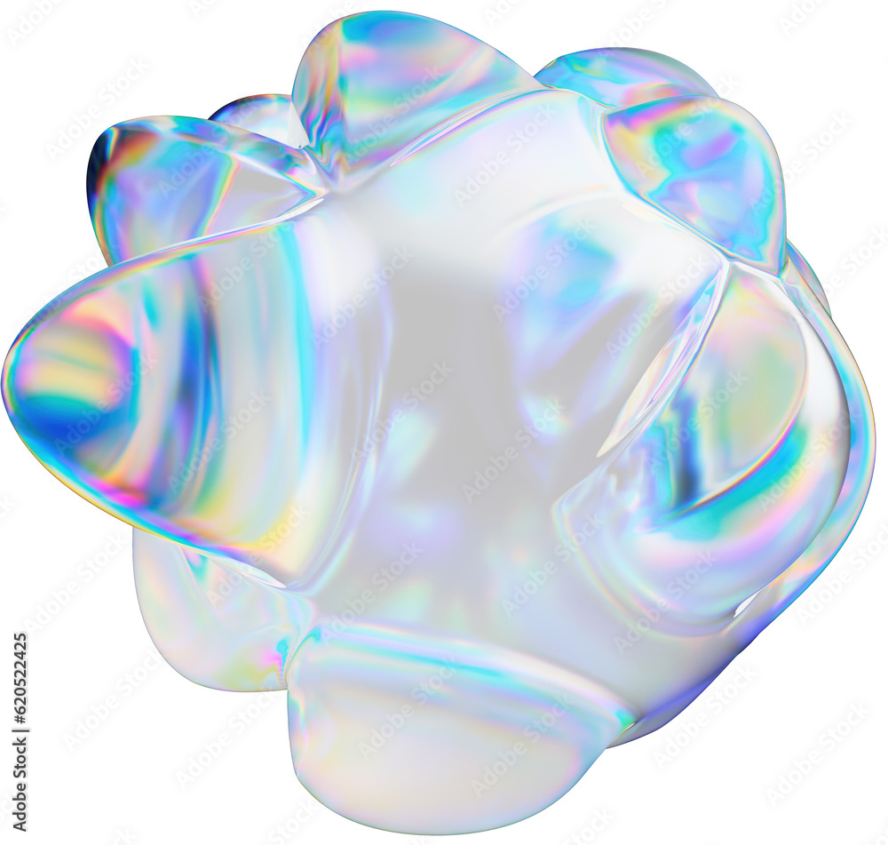Chromatic dispersion abstract glass shape isolated on transparent background - 3D rendering