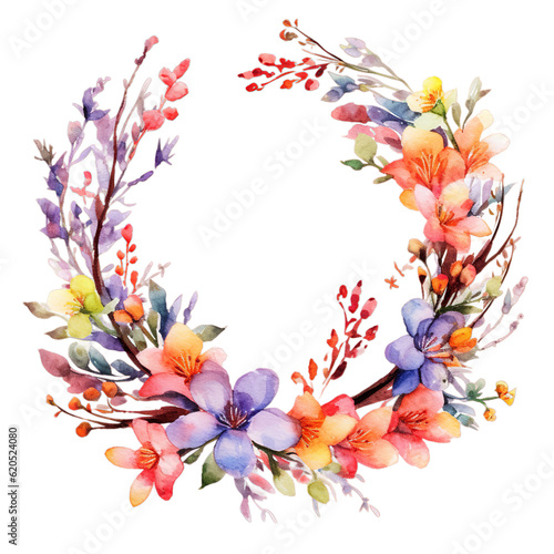 Isolated PNG cutout of a Watercolor spring wreath, Generative ai © Deep Ai Generation
