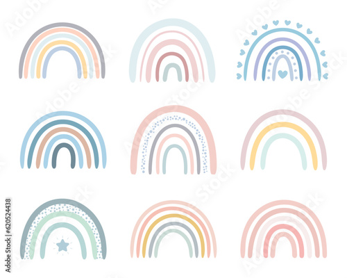 Boho style rainbow set. Cute baby illustration in modern trendy colors. Perfect for any designs and creative ideas. Isolated vector