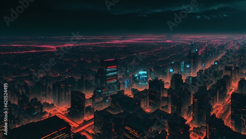 Futuristic city at night, 3d rendering computer digital image © McClerish