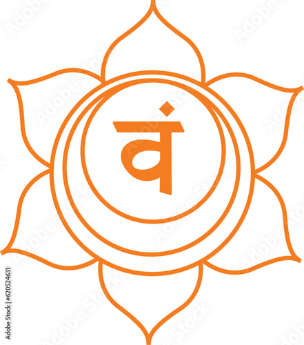 Om Sacral chakra savadhishthana icon yoga zen symbol orange minimal simple