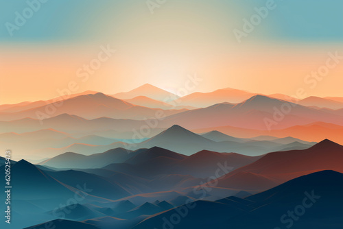 Mountains landscape poster background, blue and orange tones. Generative AI © marcin jucha