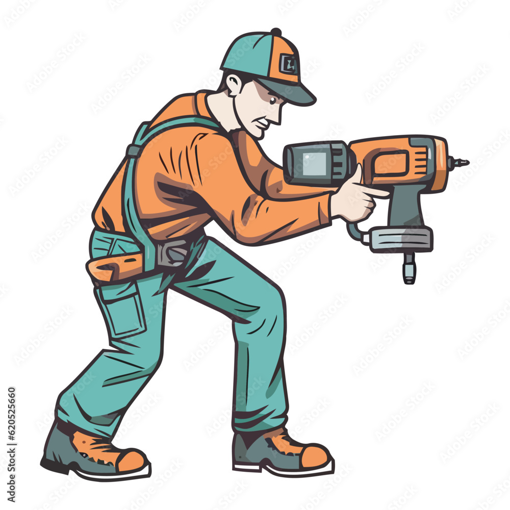 Construction worker in hardhat repairs machinery Construction worker in hardhat repairs machinery
