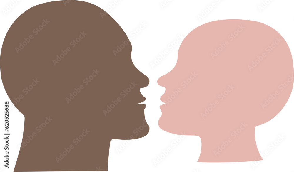 Female and male head silhouettes on a white background, profile
