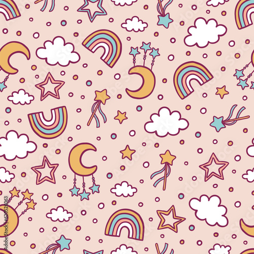 Baby room abstract seamless pattern with hand drawn detail