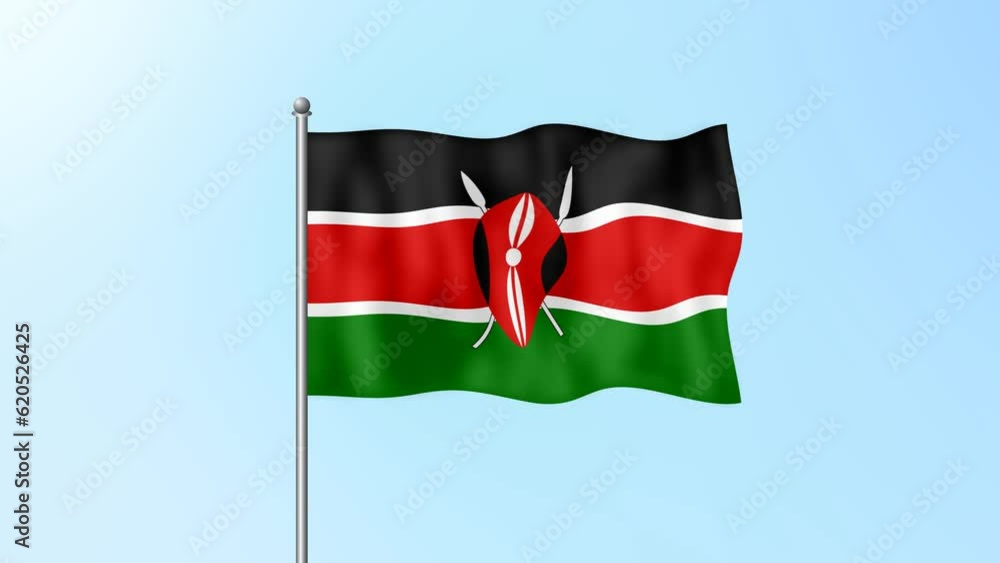 kenya flag waving on beautiful clean blue sky footage background. 4k