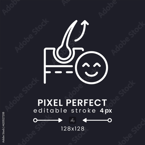 Galvanic skin response white linear desktop icon on black. Emotion recognition. Marketing stimuli. Pixel perfect 128x128, outline 4px. Isolated user interface symbol for dark theme. Editable stroke
