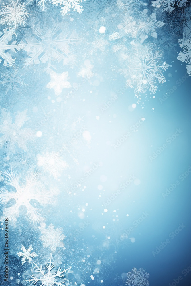 Blue Christmas festive background with snowflakes and copy space. Generative Ai