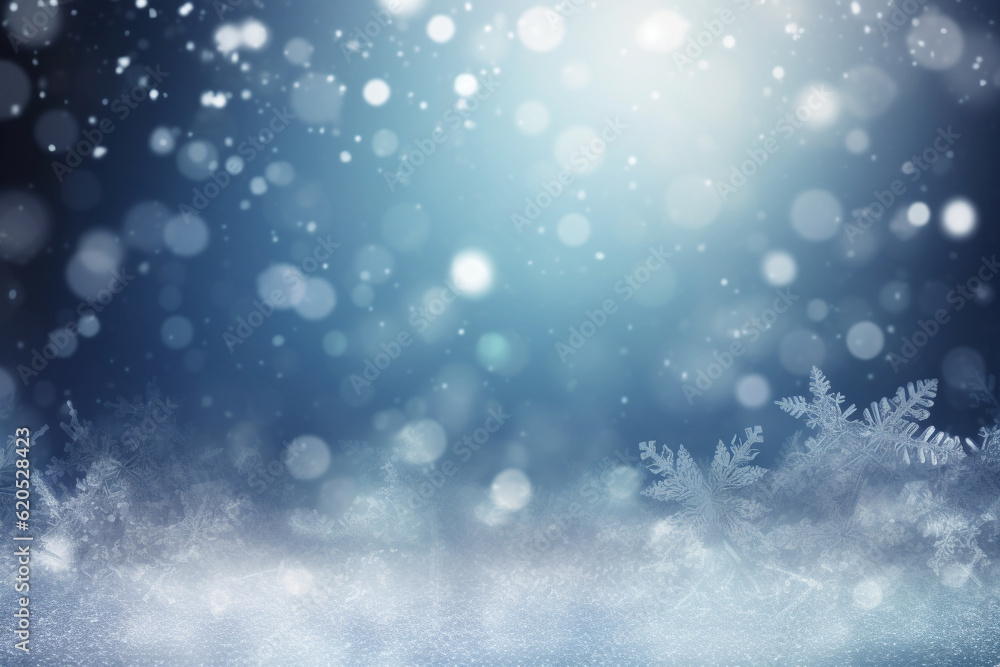 Blue Christmas festive background with snowflakes and copy space. Generative Ai