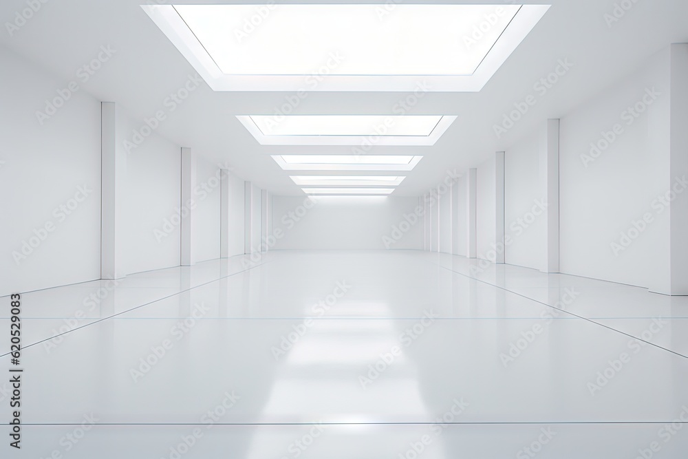  A vacant white space with rectangular apertures. 
 Generative AI