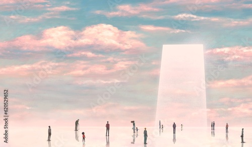 Photography Conceptual art, surreal painting, Crowd of people and a door in the sky, cloud p