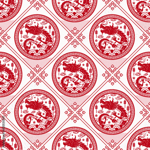 Seamless pattern with Asian elements for happy Chinese new year of the Dragon 2024