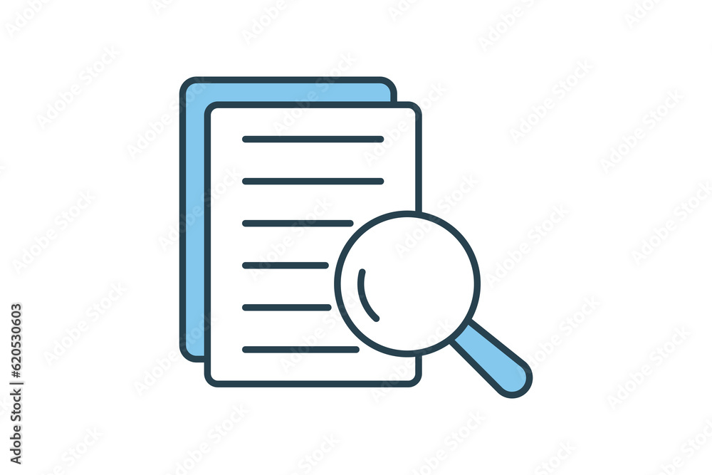 Search file icon, Research, Magnifying glass, document. Flat line icon style design. Simple vector design editable Search file icon, Research, Magnifying glass, document. Flat line icon style design. Simple vector design editable